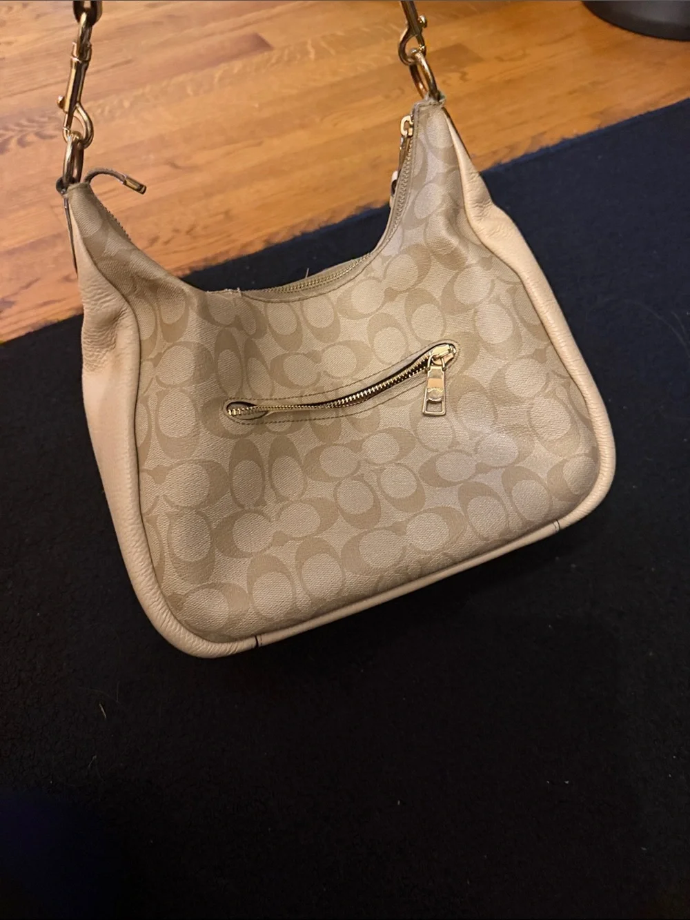Coach Beige Signature Jacquard Hobo Shoulder Bag